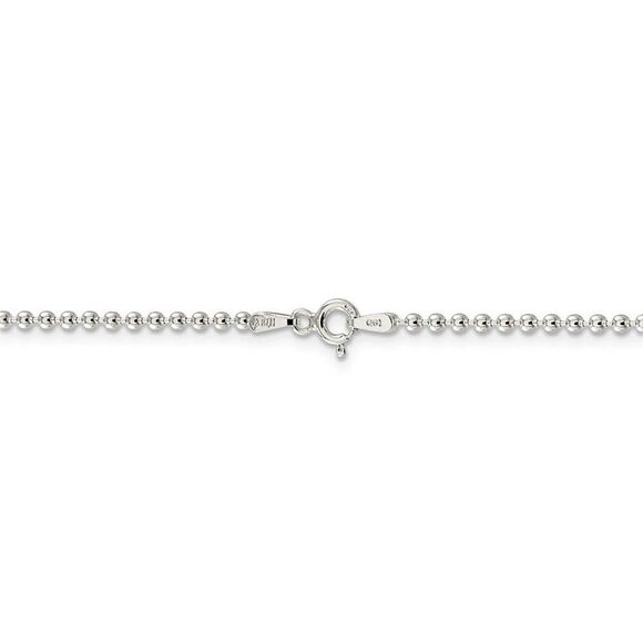 2mm Sterling Silver, Solid Beaded Chain Necklace, 16 Inch - Picture 4 of 8